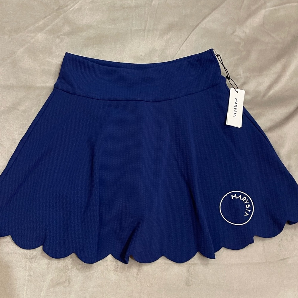 Marysia Swim Navy Blue Scalloped Skirted Bikini Bottom